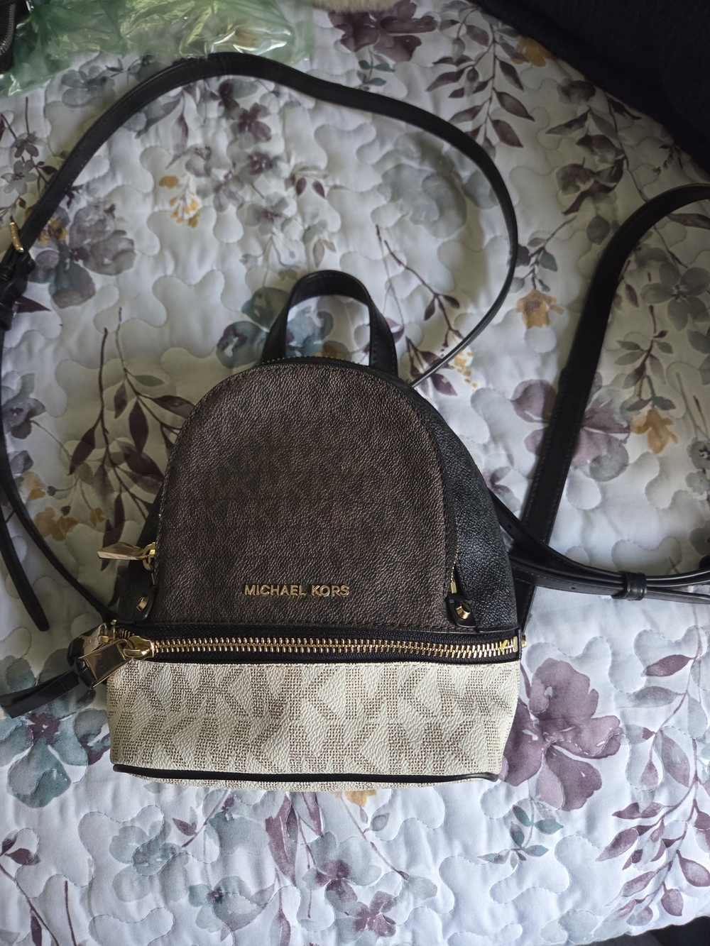 Michael Kors Brown and Beige Mini Backpack with Gold Hardware